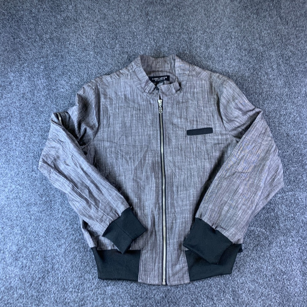 Larry Levine Bomber Jacket Womens Large Gray Cotton Stretch Long Sleeve Full Zip